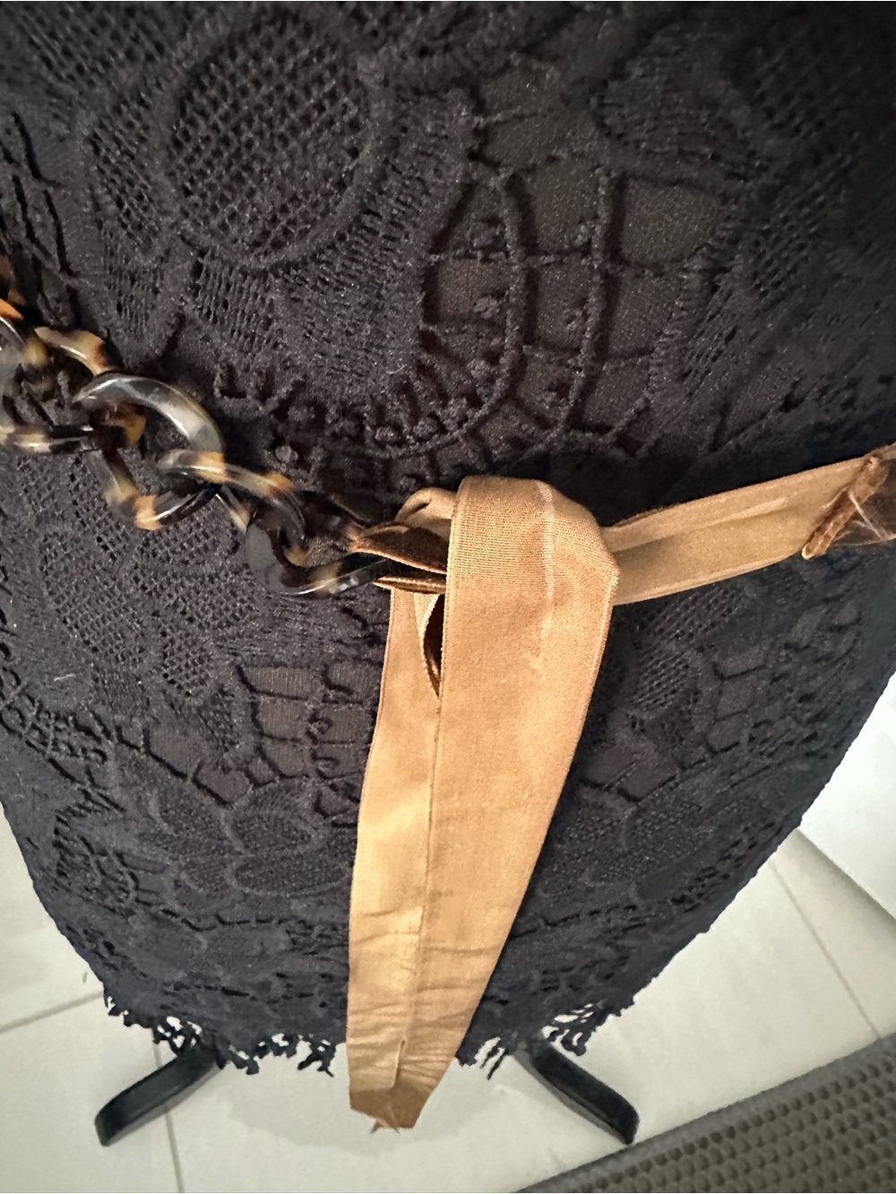 J. Crew Brown Fabric Tie Belt with Tortoiseshell Chain Accent